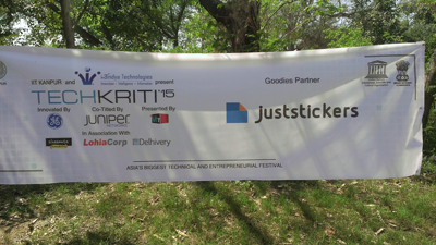 Juststickers.in banner in one of the campus locations.